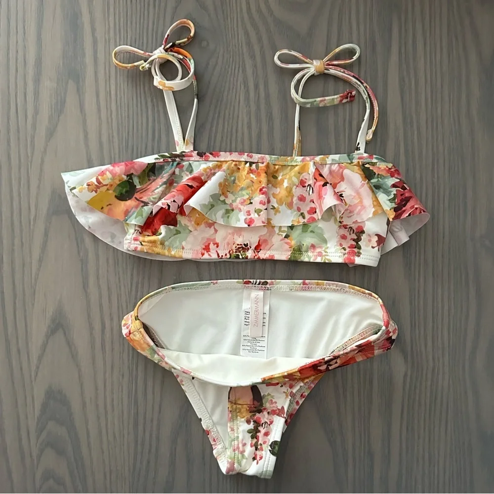 ZIMMERMAN GIRLS MAE TWO PIECE FRILL BANDEAU BIKINI